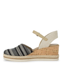 Baretraps Alycia Closed Toe Wedge Sandal Black Multi