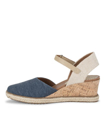 Baretraps Ocean Closed Toe Wedge Sandal Navy Blue Canvas