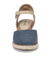 Baretraps Ocean Closed Toe Wedge Sandal Navy Blue Canvas