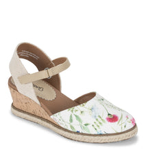 Baretraps Ocean Closed Toe Wedge Sandal White Multi Flower Canvas