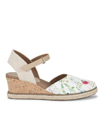 Baretraps Ocean Closed Toe Wedge Sandal White Multi Flower Canvas