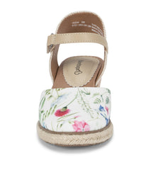 Baretraps Ocean Closed Toe Wedge Sandal White Multi Flower Canvas