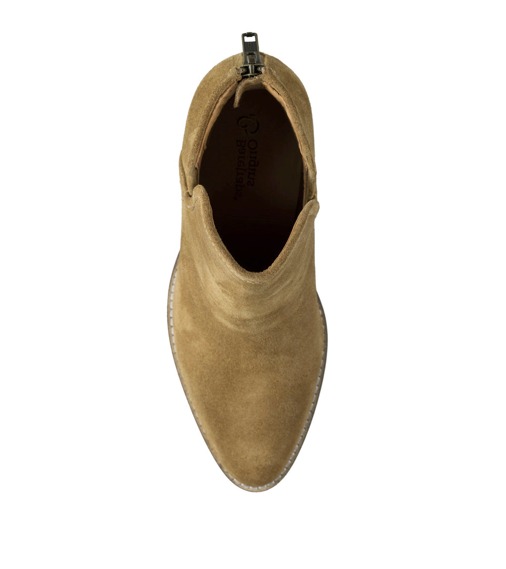 Baretraps Nanny Block Heel Bootie Cognac Suede