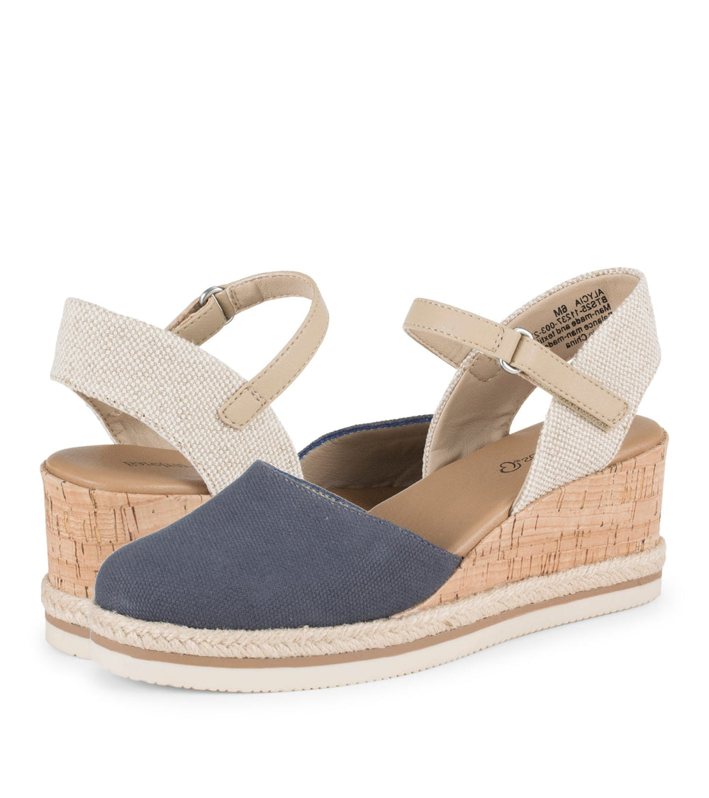 Baretraps Alycia Closed Toe Wedge Sandal Navy Blue