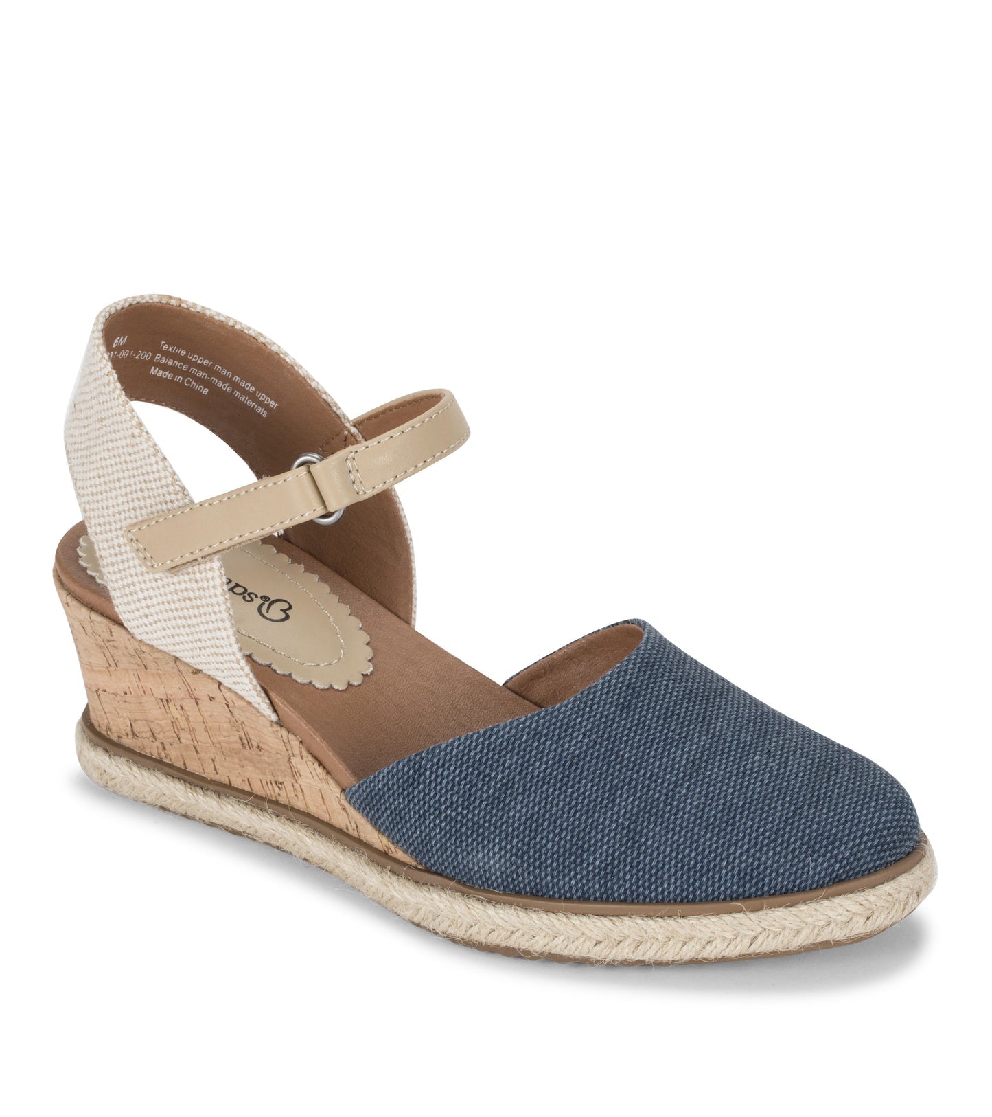 Baretraps Ocean Closed Toe Wedge Sandal Navy Blue Canvas
