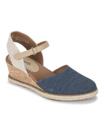 Baretraps Ocean Closed Toe Wedge Sandal Navy Blue Canvas