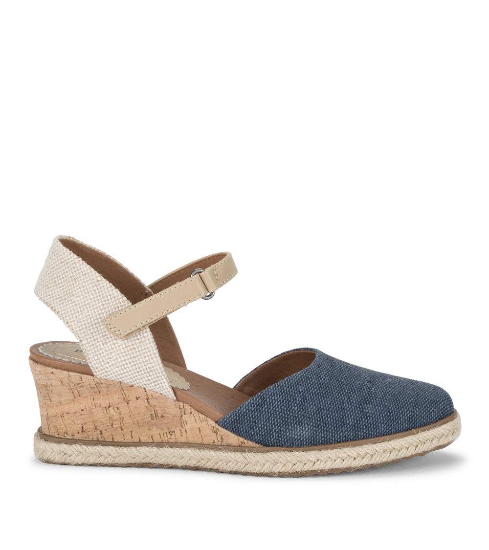 Baretraps Ocean Closed Toe Wedge Sandal Navy Blue Canvas