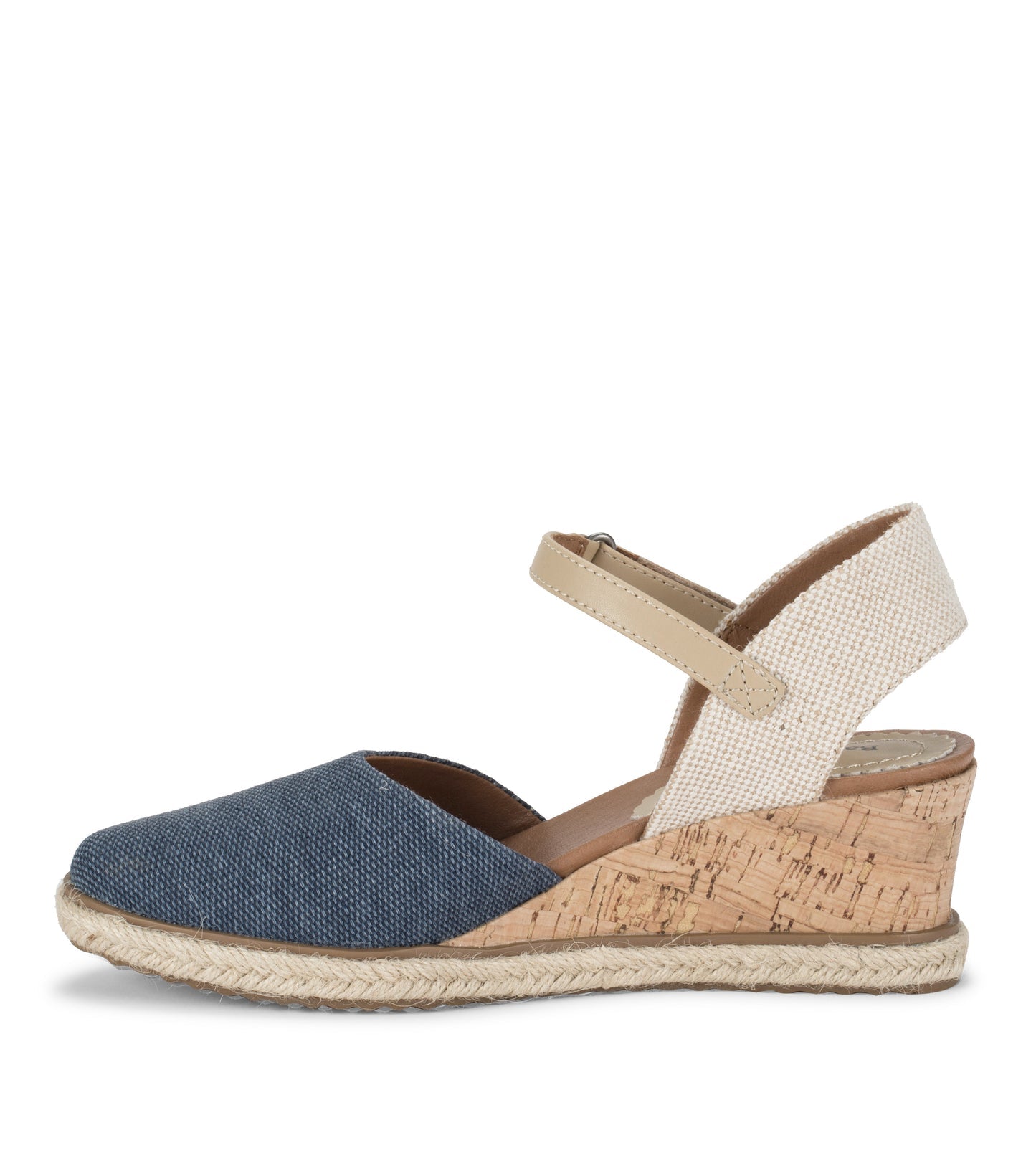 Baretraps Ocean Closed Toe Wedge Sandal Navy Blue Canvas