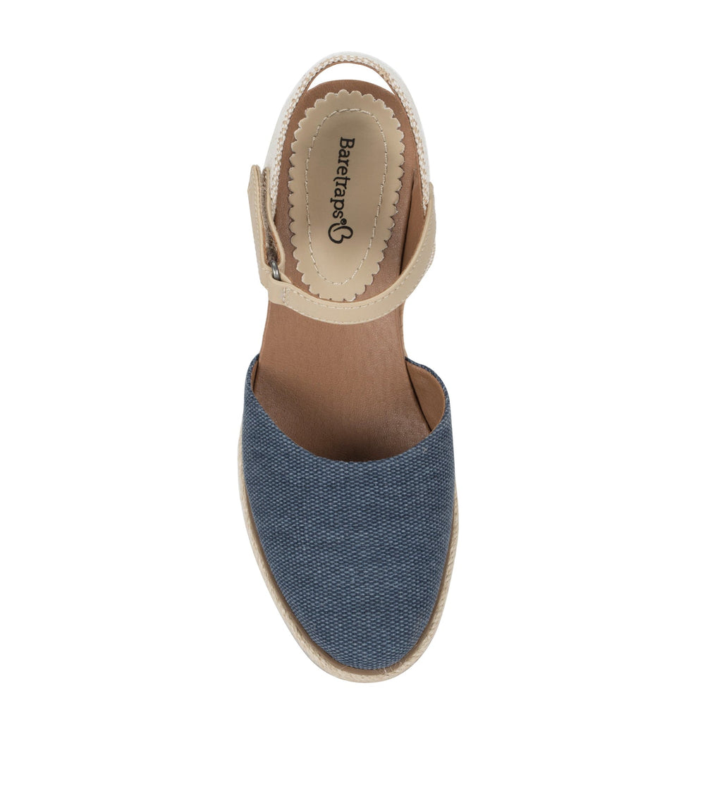 Baretraps Ocean Closed Toe Wedge Sandal Navy Blue Canvas