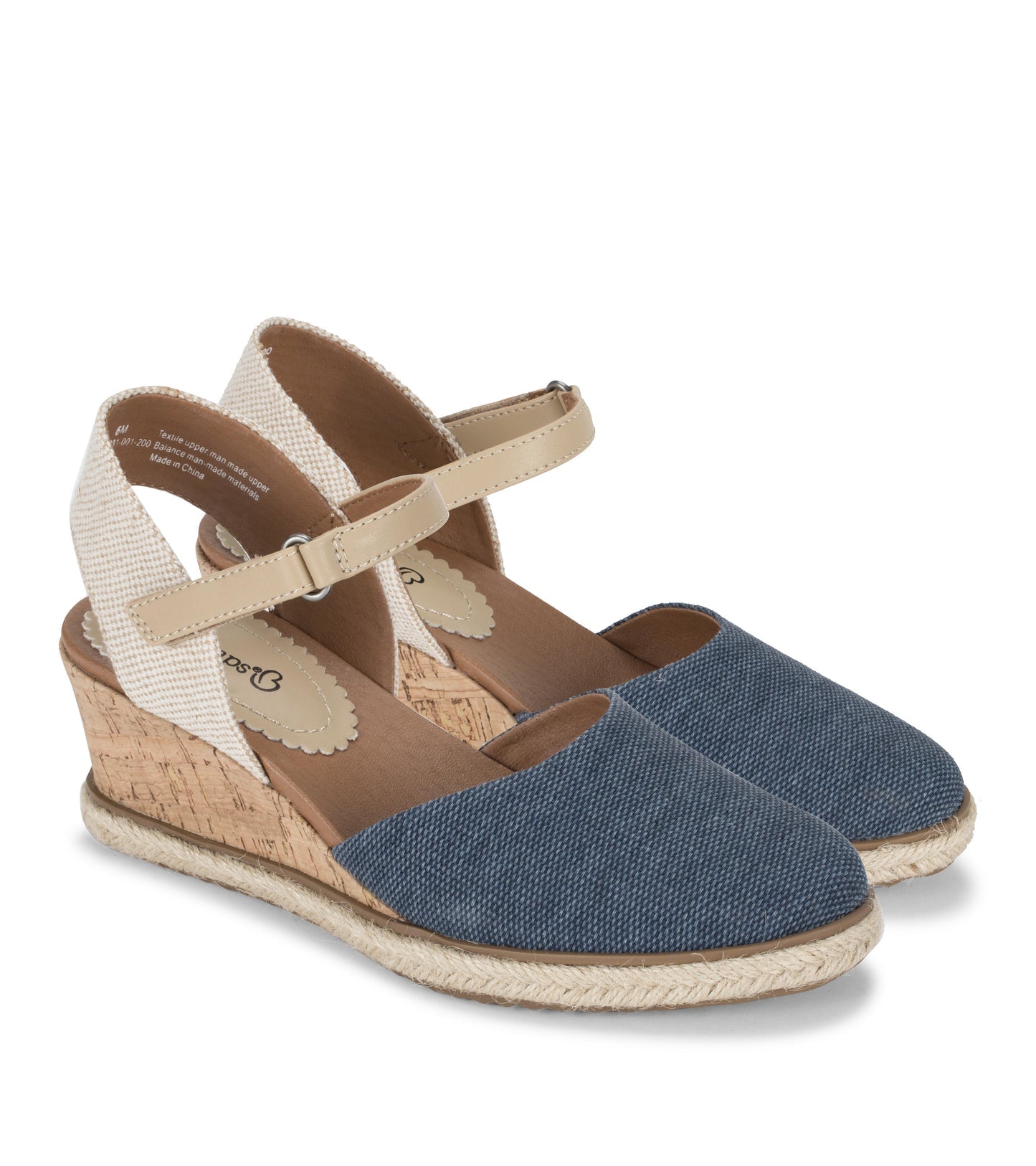 Baretraps Ocean Closed Toe Wedge Sandal Navy Blue Canvas