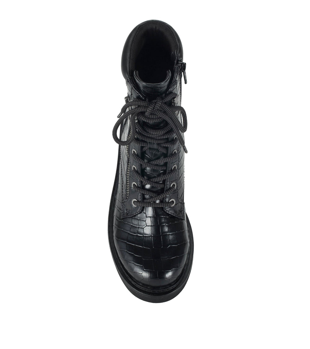 Baretraps Holden Lace Up Bootie Black Croco