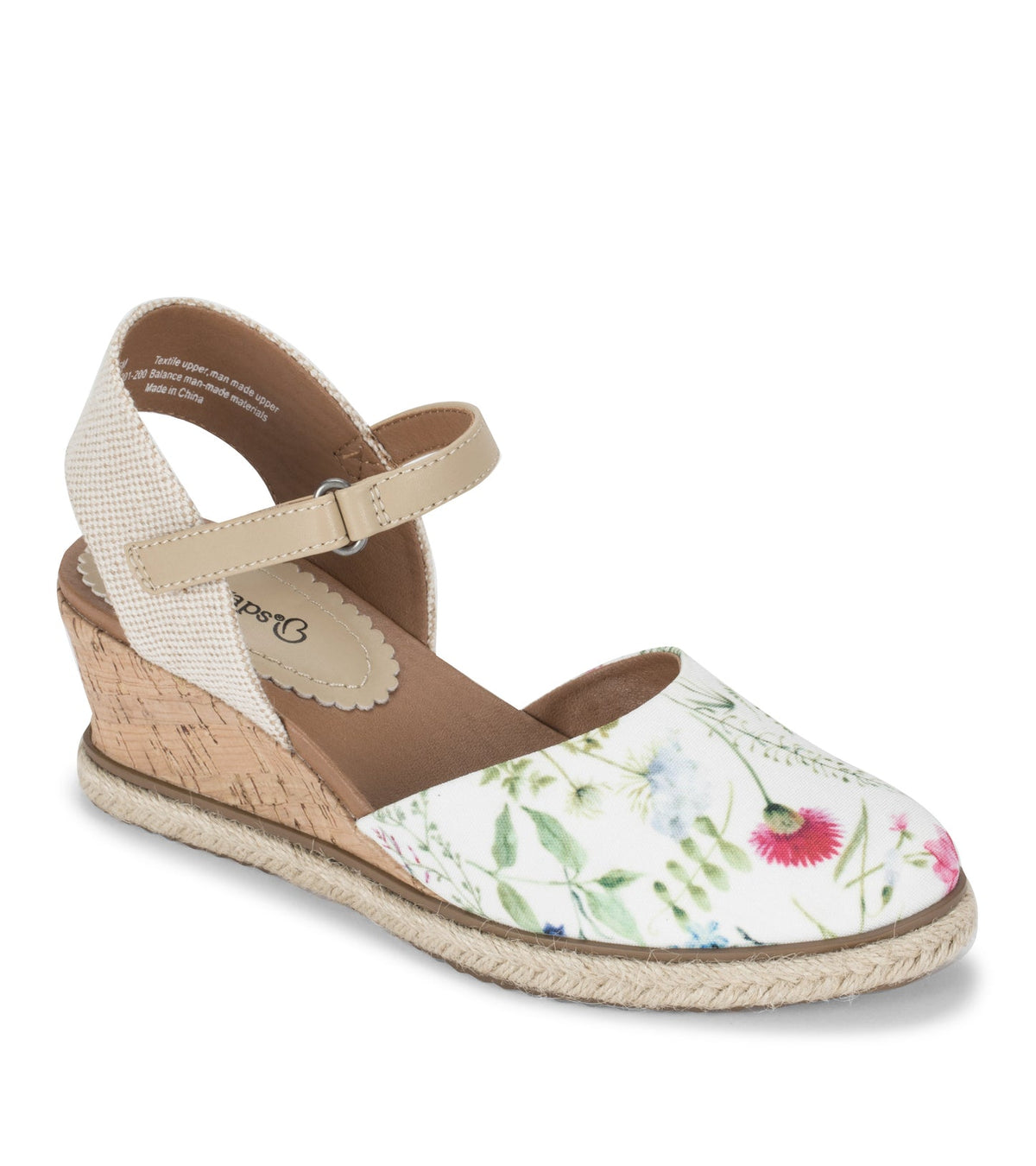 Baretraps Ocean Closed Toe Wedge Sandal White Multi Flower Canvas