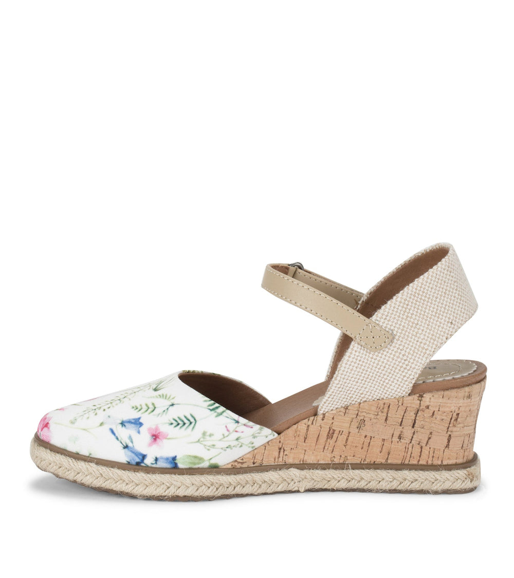 Baretraps Ocean Closed Toe Wedge Sandal White Multi Flower Canvas
