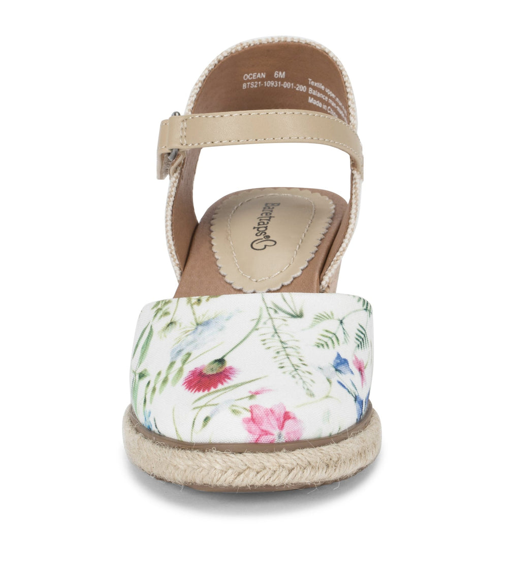 Baretraps Ocean Closed Toe Wedge Sandal White Multi Flower Canvas