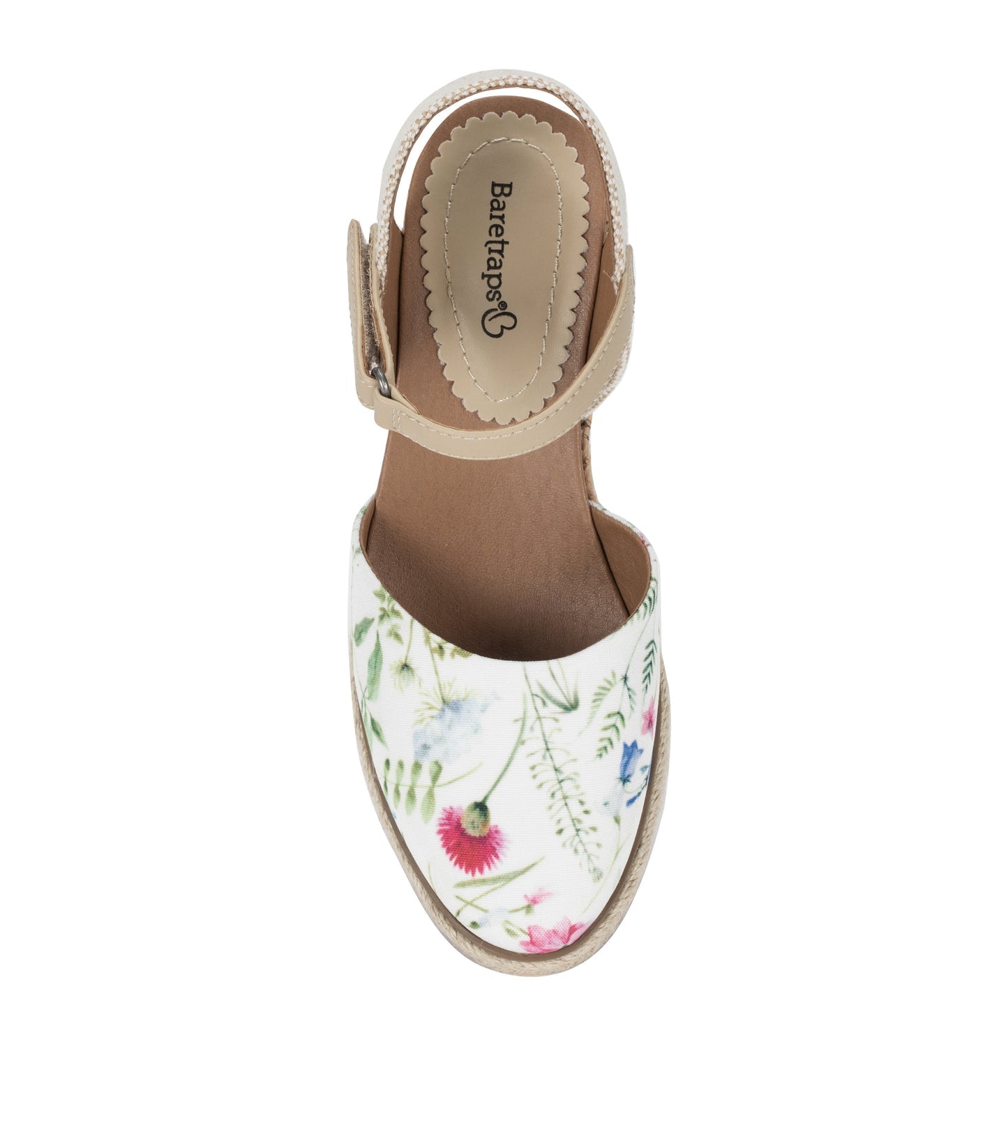 Baretraps Ocean Closed Toe Wedge Sandal White Multi Flower Canvas